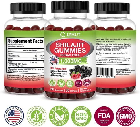 Shilajit Pure Himalayan Organic Gummies: Shilajit Supplement for Men & Women - 85+Trace Minerals Gluten Free Non-GMO - Made in USA in Kuwait