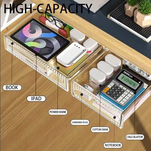 عبوتان من ملحقات درج المكتب الشفاف، أدراج تحت المكتب، منظمات وتخزين تحت المكتب، تنظيم المكتب - درج مخفي أسفل الطاولة يزيد من مساحة التخزين in Kuwait