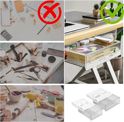 عبوتان من ملحقات درج المكتب الشفاف، أدراج تحت المكتب، منظمات وتخزين تحت المكتب، تنظيم المكتب - درج مخفي أسفل الطاولة يزيد من مساحة التخزين in Kuwait