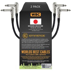 WORLDS BEST CABLES 2 Units - 7 Inch - Pedal, Effects, Patch, Instrument Cable Custom Made Made Using Mogami 2319 Wire and Eminence Nickel Plated ¼ inch (6.35mm) R/A Pancake Type Connectors