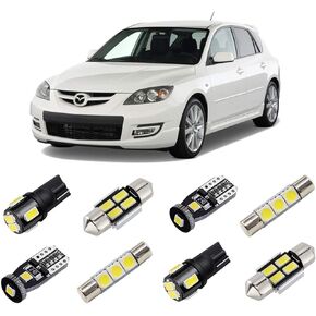 White Interior LED Lights Kit for Mazda 3 Hatchback 2003 2004 2005 2006 2007 2008 2009 Super Bright 6000K LED Interior Light Bulbs Package + License Plate Lights and Install Tool