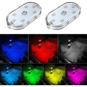 Wireless Car LED Lights, 2Pcs 7 Colors Magnetic Car Interior Ambient Lights Kit, Portable USB Rechargeable Car Led Atmosphere Lights Car Interior Touch Night Light Car Decorartion Light