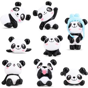 cobee Panda Figures Cake Toppers, 8 Pcs Miniature Cake Decorations Panda, Birthday Party Supplies Panda Cake Toppers Decor