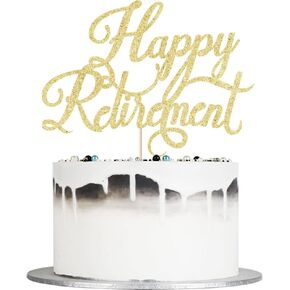 Happy Retirement Cake Topper, Glitter Retirement Cake Decoration for Retired Party Supplies (gold)
