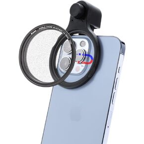 Kase 58mm Clip-on Magnetic Black Mist 1/4 Diffusion Filter for iPhone 15 14 Pro Max 13 12 11 Samsung Xiaomi, Mist Dream Cinematic Effect Filter for Video/Vlog/Portrait Photography