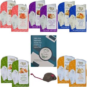 Fancy Feast Appetizers Wet Cat Food 5 Flavor 10 Tray Sampler (2) Each Salmon, White Meat Chicken & Shredded Beef, Oceanfish, Skipjack Tuna & Chicken. Plus Healthy Pets Tip Booklet & Catnip Mouse Toy