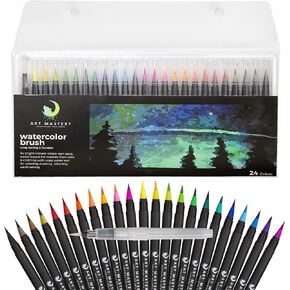 Real Brush Pens, 24-Pack with Flexible Brush Tip, Professional Watercolor Brush Pens for Drawing, Painting, Coloring, More, 100% Non Toxic, Multi Color, Works Great with Watercolor Paper
