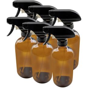 The Bottle Depot - 6 Pack - 16 oz Glass Spray Bottles with Black Trigger Sprayers - Amber Frosted - 28-400 Neck Finish - Boston Round Bottles - UV Rays Protection