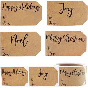 Natural Kraft Charming Christmas Holiday Gift Tag Stickers 2 x 3 Inch 25 Total Labels