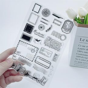 Postage Stamp Vintage English Clear Stamps for Card Making Decoration DIY Scrapbooking,Mail Compass Travel Map Silicone Transparent Seal Clear Stamps for Embossing Album Decor Craft.