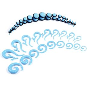 طقم تمدد الأذن 54 قطعة من BodyJ4You - مقاييس المبتدئين 14G-00G - شماعات حلزونية من الأكريليك باللون الأزرق المائي بدون سدادات مضيئة حلقات على شكل حرف O - موسعات خفيفة الوزن للجنسين والرجال والنساء in Kuwait