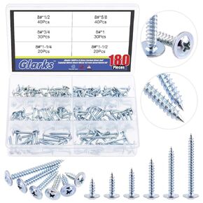 Glarks 120Pcs #8 x 1/2" Phillips Modified Truss Head Wood Screws, Blue Zinc Plated Carbon Steel Self Tapping Sheet Metal Screws Set
