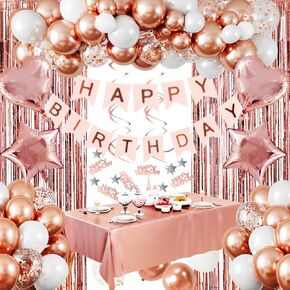 زينة عيد ميلاد ذهبية وردية من روبفاك، لافتة عيد ميلاد سعيد، ستارة مهدبة، بالونات قصاصات معدنية ذهبية وردية، بالونات من رقائق معدنية على شكل قلب للنساء والفتيات وحفلة عيد ميلاد الأميرة in Kuwait