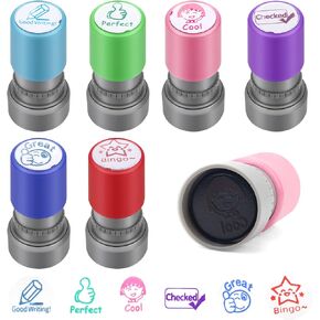 Self-Inking Teacher Stamps Set, Fun & Cute Teacher Stamp Kit 6 Pack Self-Inking Rubber Stamps for Pre-School and Elementary School