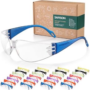 28 Pack Kids Safety Glasses, ANSI Z87.1 Child Size Protective Goggles in 7 Colors, Scratch and Impact Resistant Clear Lens Eyewear with Color Frame for Nerf Party/Science/School Projects