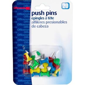 Officemate OIC Push Pins, Assorted Colors, 20 per Pack (92600)