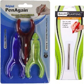 PenAgain Original 3 Pack Pens - Red, Blue, Green or Neon Green with 2 Black Ball Point Refills for 00063