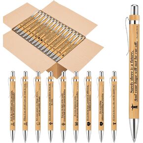 Bamboo Christian Pens - Wooden Bible Verse Pens with Inspirational Quotes - 10pcs