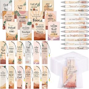60 Set Bible Gifts Christian Church Gifts Include Bible Verse Notepad Scriptures Ballpoint Pens Religious Bible Book Markers with Cross White Organza Bags for Women Men Kids(Rustic Style)