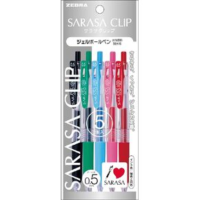 Zebra Sarasa Clip P-JJ15-5A Gel Ballpoint Pen, 0.5, 5 Colors