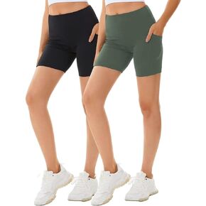 DIASHINY Women Yoga Shorts High Waist Biker Athletic with Side Pockets Tummy Control Workout Shorts