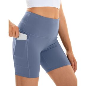 DIASHINY Women Yoga Shorts High Waist Biker Athletic with Side Pockets Tummy Control Workout Shorts