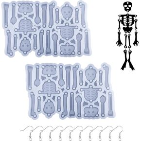 2 Pcs Halloween Skull Skeleton Earring Maker Resin Silicone Molds Epoxy Casting Mold for Halloween Craft DIY Jewelry Pendant Making (White)