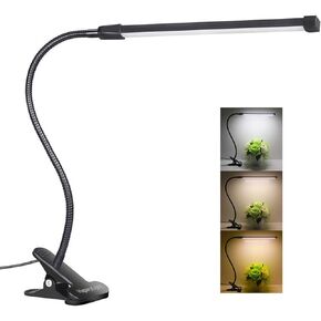 Clip On Light Small Desk Lamp with Clamp 3 Color Modes 10 Brightness Dimmable Reading Light Gooseneck Lamp for Nail Office Bed Headboard Workbench Music Stand College Dorm Room Easel Light(Black)