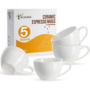 Porcelain Espresso Cups Set of 4, 5 oz Mini Coffee Mugs, White Demitasse Cups Perfect for Espresso Machine and Coffee Maker, Microwave Dishwasher Safe Espresso Cups