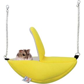 WishLotus Hamster Hammock Bed, Banana Design Flannal Hamster Hut Sleeping Nest, Cozy Hanging House Moon Boat Hut for Guinea Pig, Squirrel, Gerbil, Hamster (Yellow)