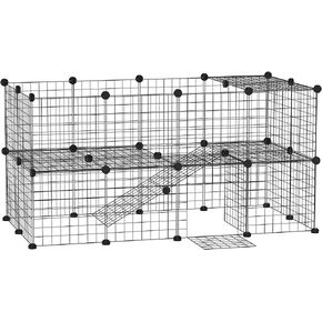 PawHut 36 Panels Small Animal Playpen with Door, DIY C & C Cage for Guinea Pigs with Ramp, Portable Metal Wire Yard for Rabbit, Hedgehogs, 14 x 14 in