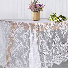 Black Lace Tablecloth 60 × 120 Inch for Rustic Boho Wedding Bridal Shower Party Decoration, Classy Rectangle Overlay Long Vintage Embroidered Reception Table Cloth Decor