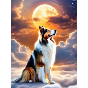 IPISSOI Dog Diamond Painting Kits for Adults, Diamond Rough Collie Gem Paintings for Beginners, DIY Colorful Pets Round Diamond Painting Kits Craft for Home Wall Decor Gifts 12x16in
