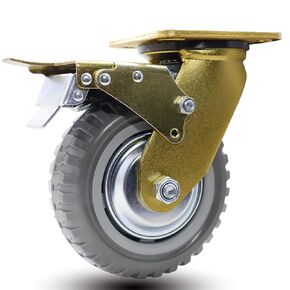 6 Inch A41 Heavy Duty 350KG(770Lbs) Load Capacity Extra Hard PU Caster with Tyre Veins Wheel, Double Ball Bearing w/Tyre Protective Cover Top Plate Swivel Caster Wheel Without Brake