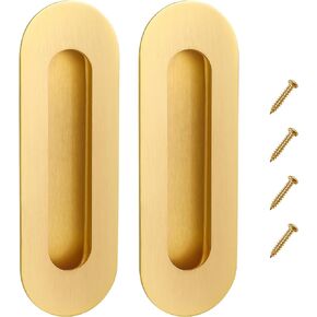 6 Inch Gold Recessed Finger Flush Pulls for Pocket Door Closet Door, Sliding Barn Door Handle Hardware Brushed Gold Stainless Steel Oval Door Pulls (2 Pack)