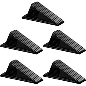 5 Pcs Jumbo Door Stoppers for Floor Rubber Door Stop Wedge Floor Sturdy Stackable Door Stop Large Door Wedge for Hotel Carpet Door Hardwood Concrete and Tile (Black)