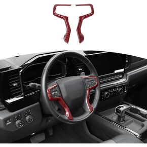 RT-TCZ for Silverado Steering Wheel Panel Trim for Chevy Tahoe 2021 Up Suburban 2020 Up Silverado 2019 Up Black Wood Grain Interior Accessories 2pcs