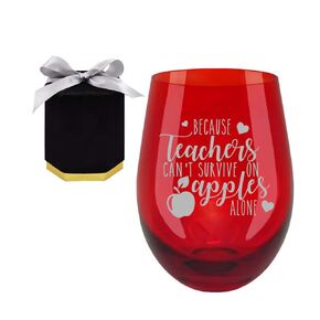 Mothers Day Gifts for Teacher Mom, Because Teachers cant live on Apples Alone Etched Ruby Wine Glass
