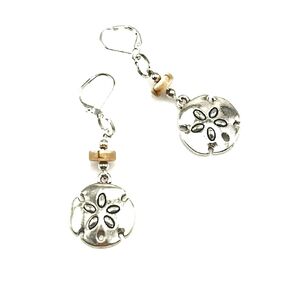 White Turquoise Bead and Pewter Sand Dollar Charm Earrings