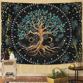 Faxdong Tree of LIfe Tapestry, Retro Aesthetic Art Sun Moon Star Leaves tapestries for Bedroom Vintage Nature Backdrop Decoration Living Room Dorm 60×80 inch