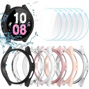 [6+6 𝙋𝙖𝙘𝙠] واقي شاشة Galaxy Watch 5 وحافظة 44 مم، طبقة غطاء وجه من الزجاج المقوى المضاد للضباب NANW + ملحقات حافظة صلبة شاملة من البولي كربونات متوافقة مع Samsung Galaxy Watch 4&5 in Kuwait