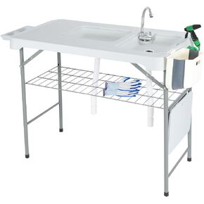 REDCAMP 39.4" Folding Fish Cleaning Table with Double Sink & Faucet, Portable Outdoor Fish Fillet Cleaning Station for Camping or Kitchen in Saudi Arabia