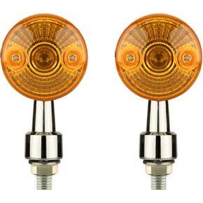 2X Motorcycle Turn Signals Round Shape Blinker Chrome Silver Housing Amber Lens, Vintage ABS Housing, Motorcycle Indicator Lights M10(3/8") Waterproof Halogen Lamp