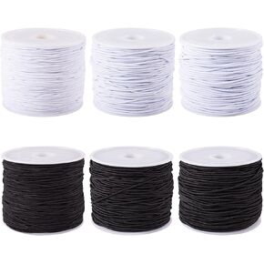 6 Rolls Black White Elastic Cords for Bracelets 0.6mm 0.8mm 1mm Stretchy Bracelet Strings Round Beading Thread Beaded Cord Ropes for Crafts DIY Necklaces Jewelry Making Supplies