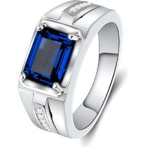 Solid Gold 10/14/18k 4ct Emerald Cut Gemstone Rings Created Ruby/Sapphire/Emerald Men's Anniversary Wedding Band Ring for Valentine's Day Gift For Him,Free Engrave in Kuwait