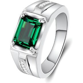 Solid Gold 10/14/18k 4ct Emerald Cut Gemstone Rings Created Ruby/Sapphire/Emerald Men's Anniversary Wedding Band Ring for Valentine's Day Gift For Him,Free Engrave