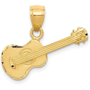 Solid 14k Yellow Gold Men's Diamond-cut Acoustic Guitar Brushed Matte Finish Pendant Charm - 22mm x 11mm