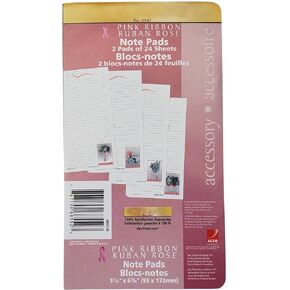 Day-Timer Organizer Accessory, Pink Ribbon Note Pad, 3 3/4" X 6 3/4", 2 Pads of 24 Sheets Per Pad