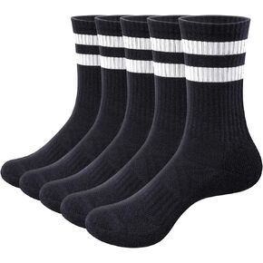 Moisture Wicking Mens Socks Cotton Cushioned Striped Crew Socks Tall Gym Tennis Athletic Socks For Men, 5 Pairs