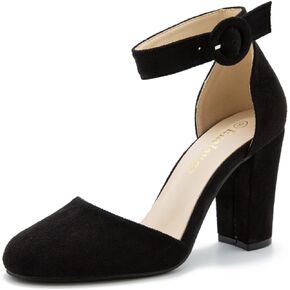 Women's Closed Toe Heels Ankle Strap Pumps Chunky Block High Heel D'Orsay Wedding Dress Shoes